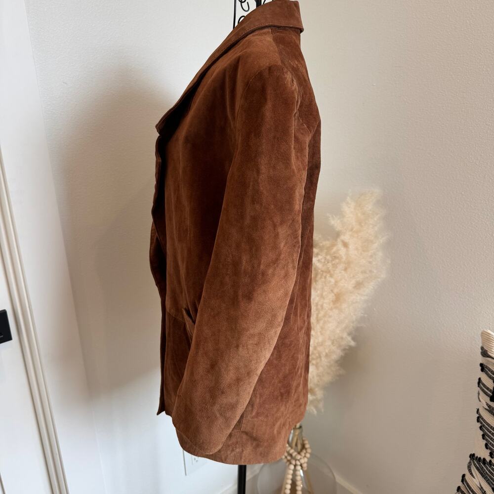 Vintage Bloomingdale's Caramel Brown Suede Blazer Jacket Size 6 Petite - Picture 6 of 10